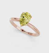 Rose gold Fancy Yellow Pear Cut Diamond Solitaire Ring with Six-Prong Setting and Classic Band