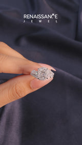 White gold Princess Diamond Halo Ring with Marquise and Pavé Band in Prong Setting