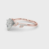 Rose gold Pear Solitaire Leaf-Inspired Diamond Ring with Pavé Band and Four-Prong Setting
