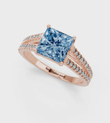 Rose gold Fancy Blue Princess Cut Diamond Solitaire Engagement Ring with Split Shank Pavé Band