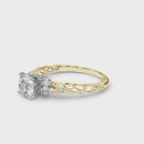 Yellow gold Round Cut Diamond Solitaire Ring with Filigree Band and Four-Prong Setting