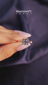 Rose gold Cushion Solitaire with Tapered Baguette Side Stones on a Classic Band with Four-Prong Setting