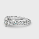 Platinum Marquise Cut Diamond Classic Solitaire Ring with Pavé Band and Four-Prong Setting