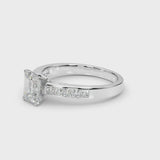 White gold Radiant Solitaire Diamond Ring with Channel-Set Band and Four-Prong Setting
