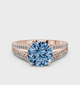 Rose gold Fancy Blue Round Cut Diamond Solitaire Engagement Ring with Split Shank Pavé Band