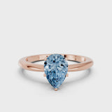 Rose gold Fancy Blue Pear Cut Diamond Solitaire Ring with Six-Prong Setting and Classic Band