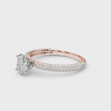 Rose gold Oval Diamond Solitaire Ring with Prong Setting and Pavé Band