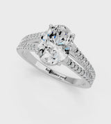Platinum Oval Cut Diamond Solitaire Engagement Ring with Split Shank Pavé Band
