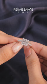 Silver Princess Diamond Solitaire with Pave Band and Six-Prong Setting