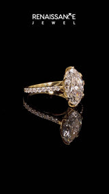 Yellow gold Marquise Solitaire Diamond Engagement Ring with Pave Band and Six-Prong Setting
