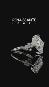 White gold Princess Cut Diamond Ring with Side Stones and Four-Prong Setting