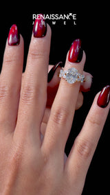 Yellow gold Oval Diamond Floral Cluster Ring with Solitaire Band and Prong Setting