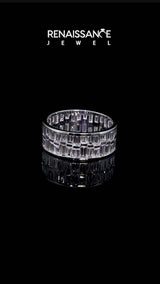 Silver Baguette Diamond Staggered Two-Row Mens Band