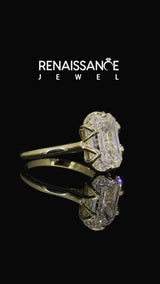 Yellow gold Emerald Solitaire Cathedral Diamond Ring with Six-Prong Setting