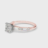 Rose gold Cushion Cut Diamond Solitaire with Side Baguettes and Channel Set Band