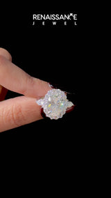White gold Oval Cut Diamond Halo Ring with Pear Side Stones and Prong Setting