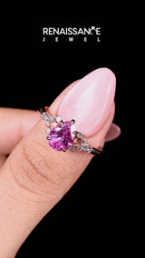 Rose gold Pear Cut Pink Sapphire Ring with Side Stones and Four-Prong Setting