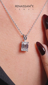 Silver Emerald Cut Solitaire Pendant with Four-Prong Setting