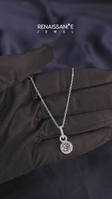 White gold Round Halo Diamond Pendant with Pavé Setting