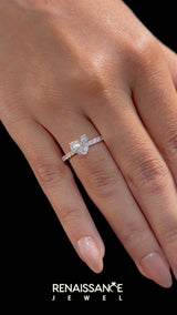 Rose gold Heart Cut Diamond Pave Band Solitaire Ring with Round  and Prong Setting