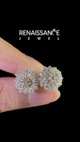 Yellow gold Round Diamond Sunburst Stud Earrings