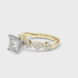Yellow gold Princess Cut Solitaire Diamond Twisted Band with Pave Setting