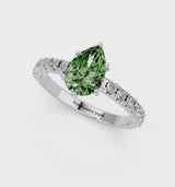 Platinum Fancy Green Pear Cut Diamond Solitaire Pavé Band with Four-Prong Setting