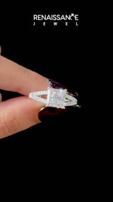 White gold Princess Cut Diamond Split Shank Pavé Engagement Ring with Four-Prong Setting