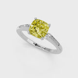 White gold Fancy Yellow Cushion  Cut Channel Set Solitaire Engagement Ring with Four-Prong Setting