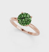 Rose gold Fancy Green Round Cut Diamond Solitaire Ring with Six-Prong Setting and Classic Band