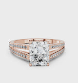Rose gold Radiant Cut Diamond Solitaire Engagement Ring with Split Shank Pavé Band