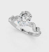 Platinum Oval Solitaire Twisted Band with Prong Setting