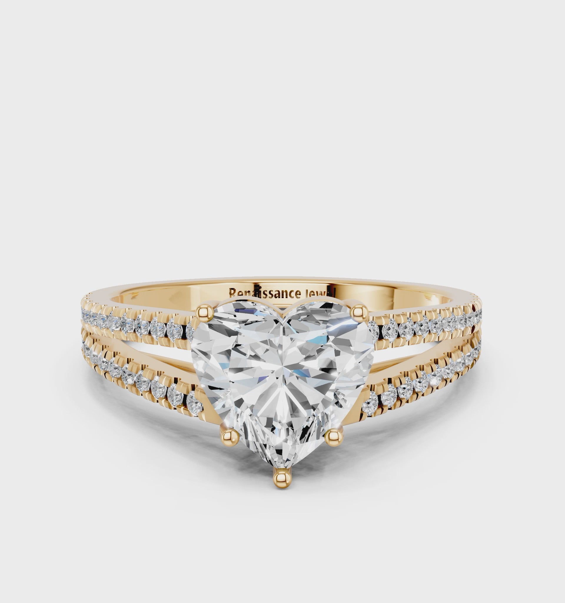 Yellow gold Heart Solitaire Split Shank Pavé Diamond Engagement Ring_240
