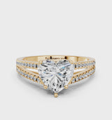 Yellow gold Heart Cut Diamond Solitaire Engagement Ring with Split Shank Pavé Band