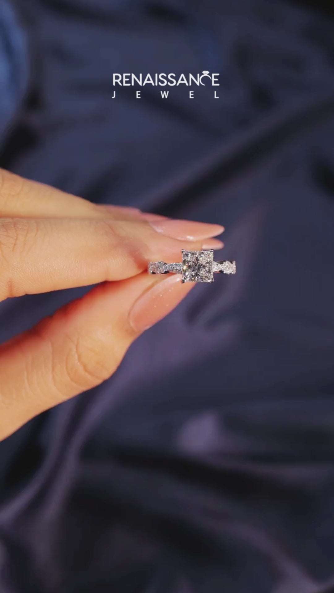 Yellow gold Princess Solitaire Twisted Pave Band with Four-Prong Setting 6