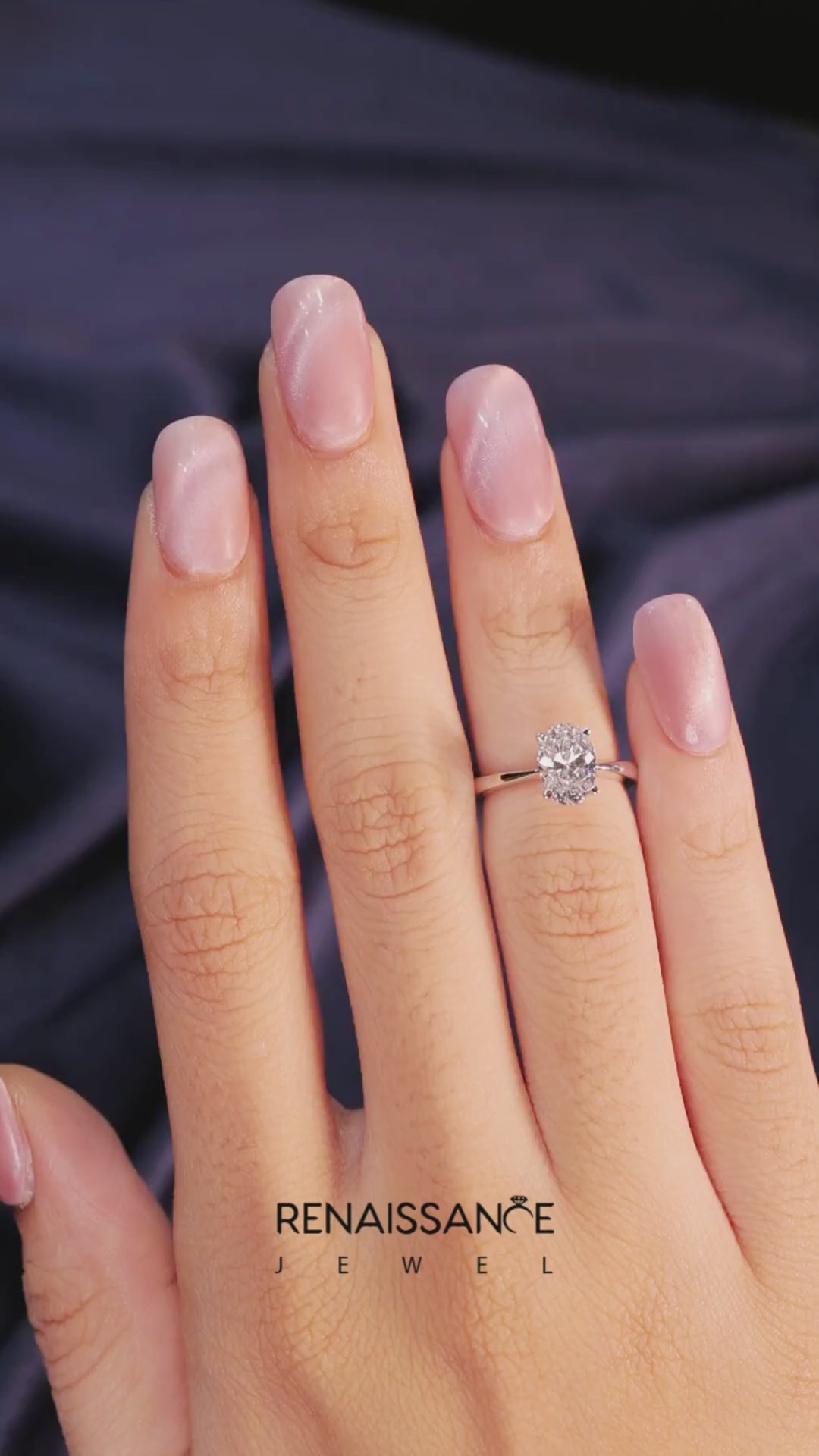 Silver Oval Solitaire Engagement Ring with Classic Band and Four-Prong Setting 5