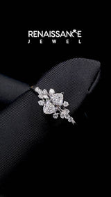 Silver Marquise Cut Diamond Ring with Side Stones and Four-Prong Setting