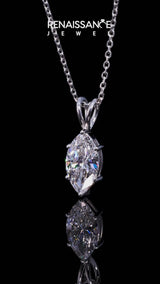 Silver Marquise Diamond Solitaire Pendant with Prong Setting