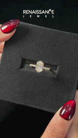 Yellow gold Oval Cut Diamond Solitaire Ring with Round  Pavé Band and Prong Setting