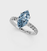 Silver Fancy Blue Marquise  Solitaire Pave Diamond Engagement Ring with Four-Prong Setting