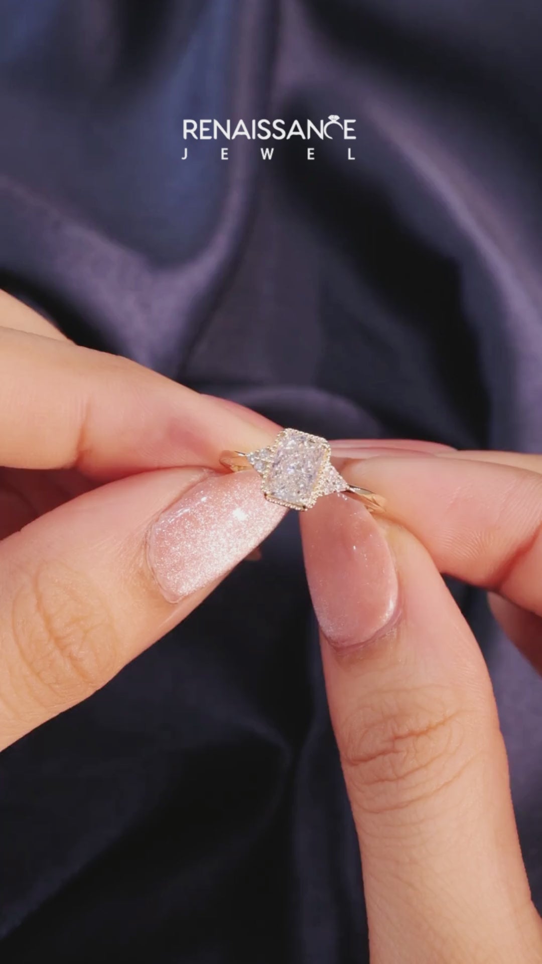 Yellow gold Milgrain Radiant Cut Diamond Ring with Tapered Pave Band and Four Prong Setting 3