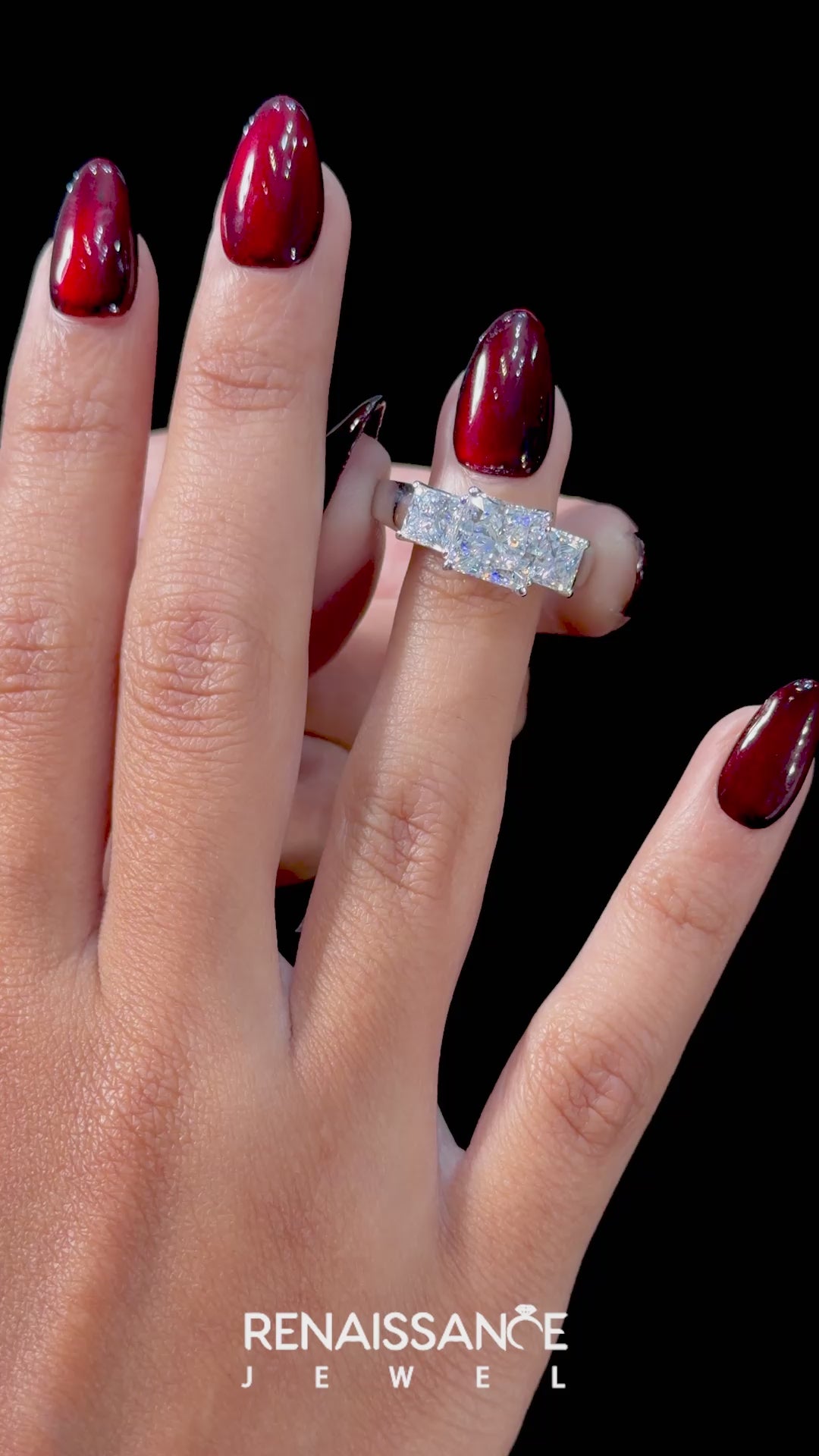 Platinum Three-Stone Princess Cut Diamond Ring with Channel-Set Band and Four-Prong Setting_19