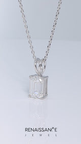 Silver Emerald Cut Solitaire Pendant with Four-Prong Setting