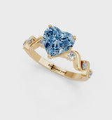 Yellow gold Fancy Blue Heart  Solitaire Twisted Band with Prong Setting