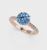 Rose gold Fancy Blue Round  Cut Solitaire Diamond Engagement Ring with Pave Band and Four-Prong Setting