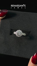 Platinum Round Brilliant Milgrain Pave Heart Band Solitaire Ring