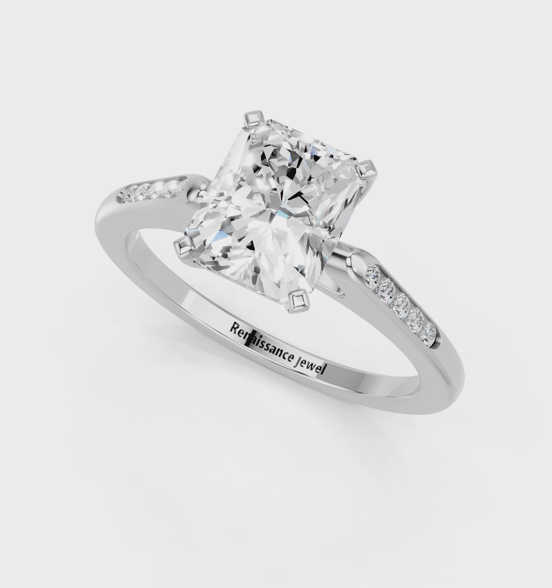 White gold Radiant Cut Channel Set Solitaire Engagement Ring with Four-Prong Setting_136