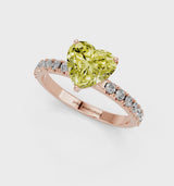Rose gold Fancy Yellow Heart Cut Diamond Solitaire Pavé Band with Four-Prong Setting