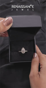Yellow gold Pear Halo Diamond Ring with Pavé Band and Three-Prong Setting