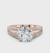 Rose gold Round Cut Diamond Solitaire Engagement Ring with Split Shank Pavé Band